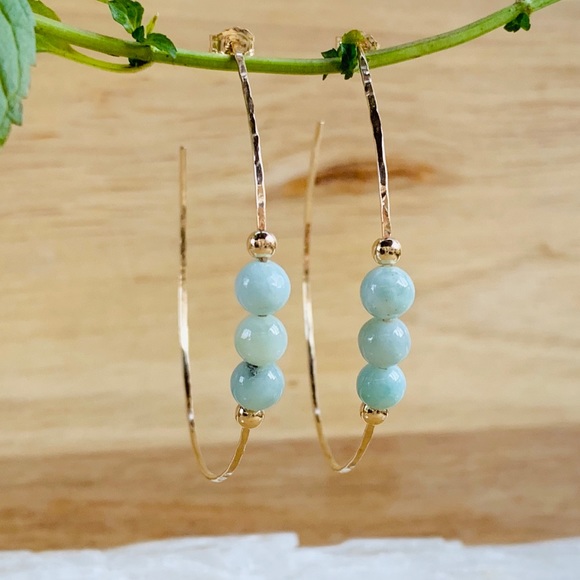 Larimar Hammered Hoop Earrings 14K Gold Filled 925 - Picture 5 of 6